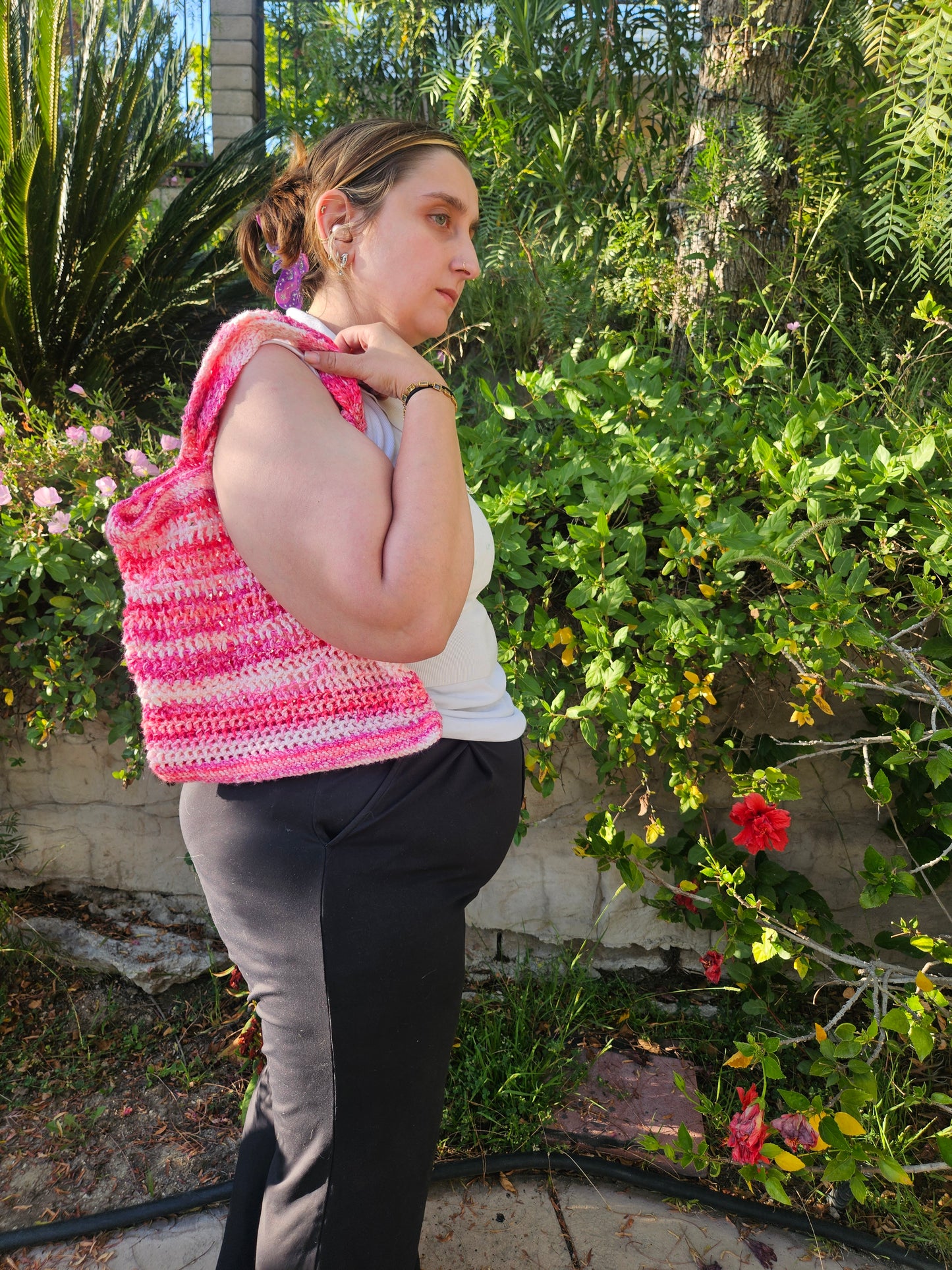 Pink mesh tote