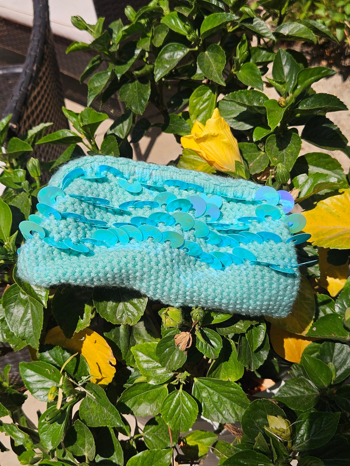 Blue sequin clutch