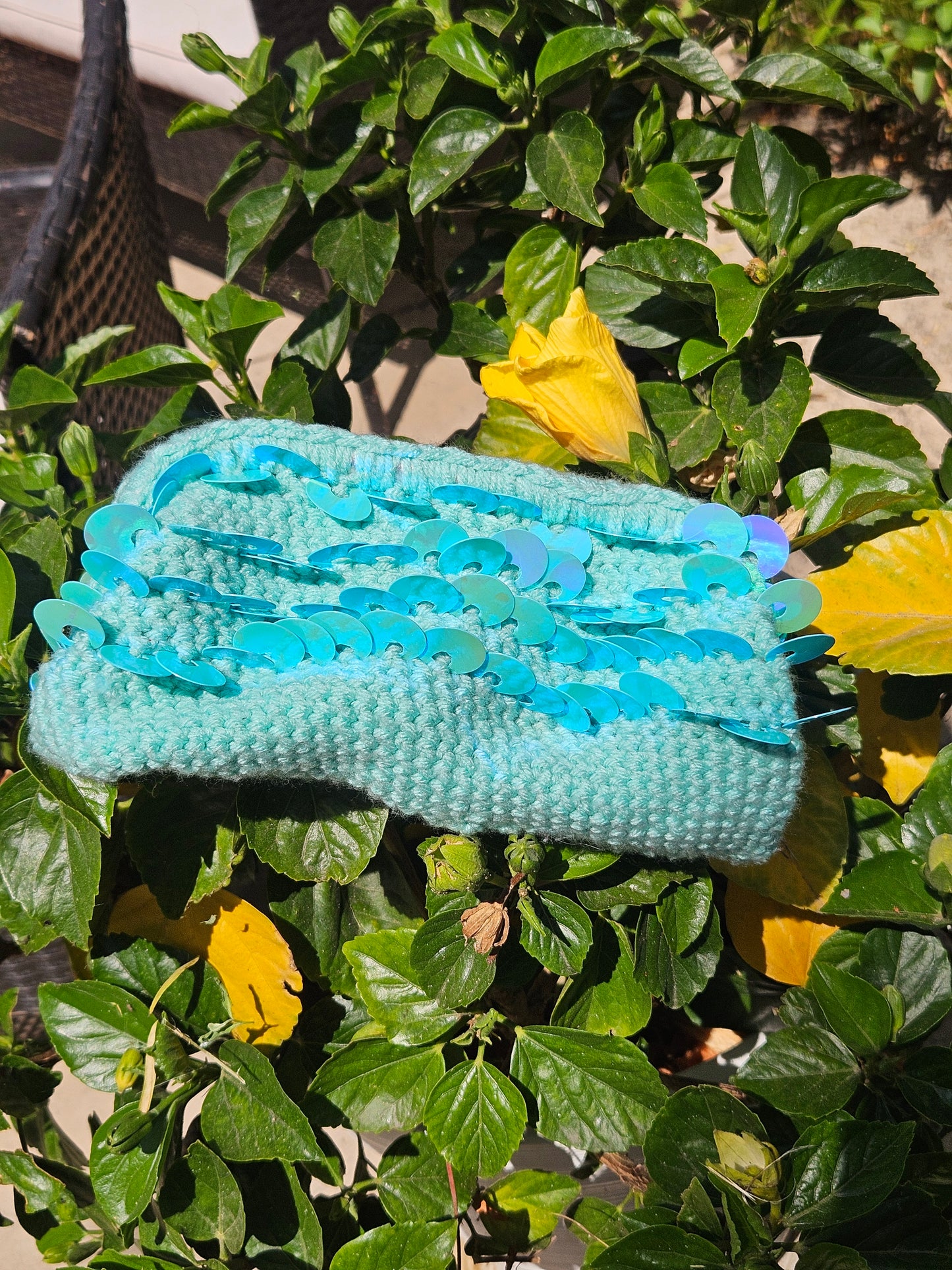 Blue sequin clutch