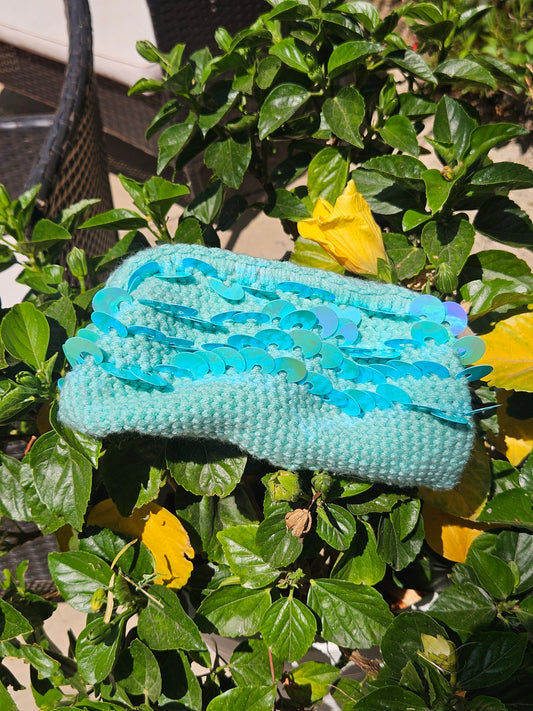 Blue sequin clutch