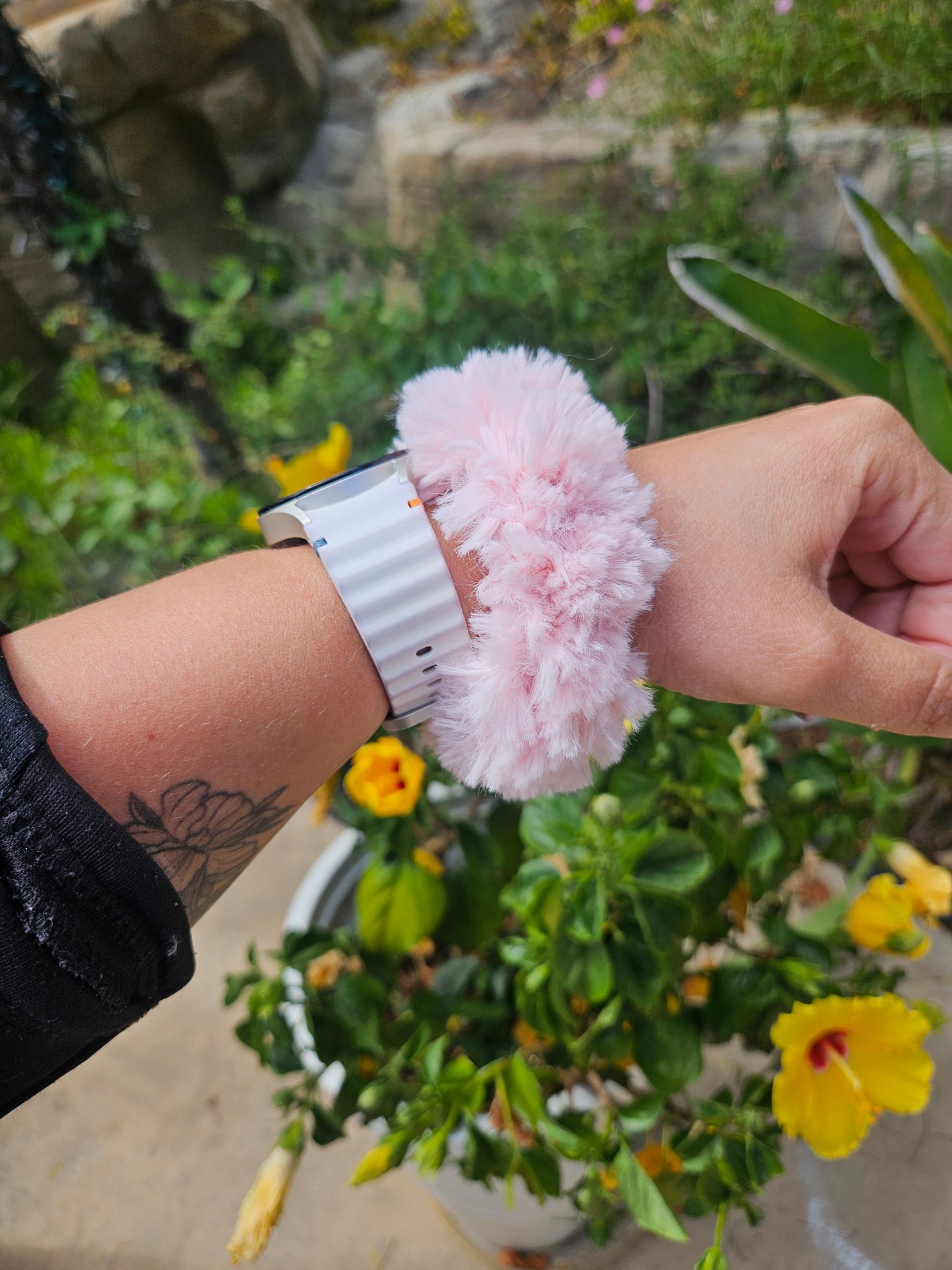 Pink fuzzy scrunchies